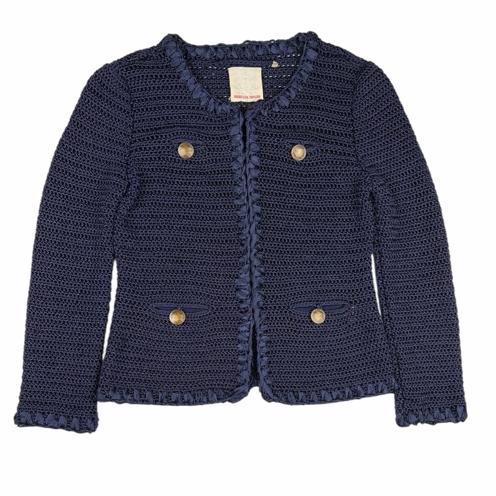 Rebecca Taylor Navy‎ Crochet Knit Jacket / Cardigan – Size S
